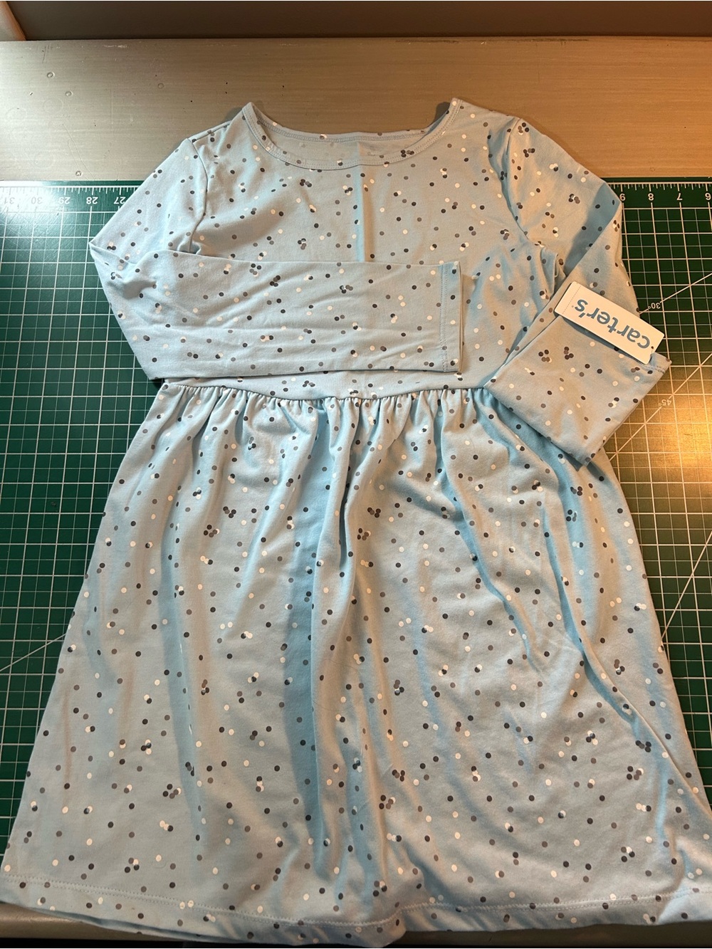 Carter's Light Blue Dot-Print Long Sleeve Dress